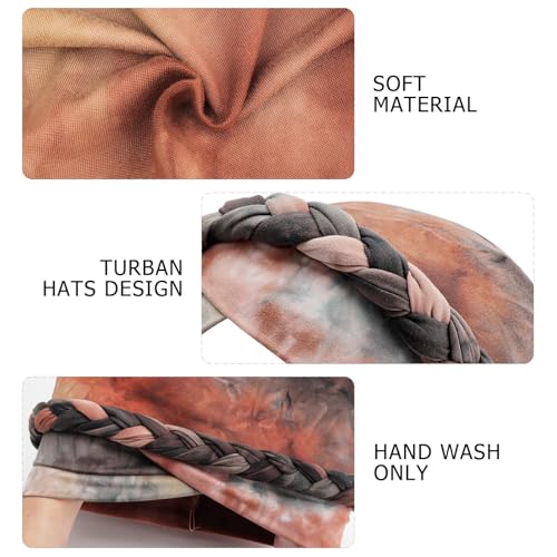 DRESHOW Turban Pre-Tied Twisted Hat Thread African Head Wraps for Black Women Chemo Cancer Cap Braid Hair Cover - color: 1 Pack Tie-dye Gradient: Khaki
