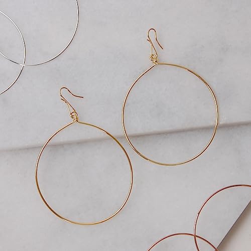 Dangle Hoop Earrings for Women - Minimalist Geometric Round Drop Hoops - Hypoallergenic, Safe for Sensitive Ears - Plated in 18K Gold or 925 Sterling Silver - color: 3.2" inch - 18K Gold Plated