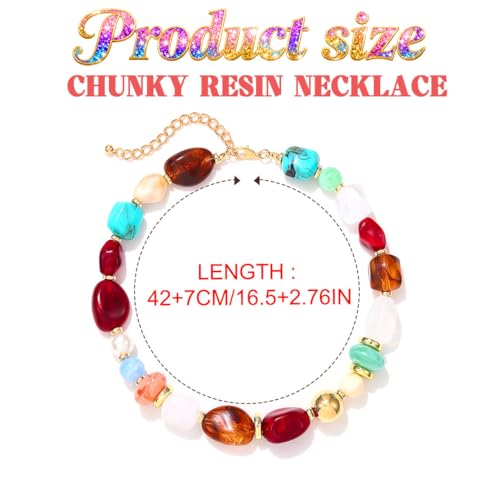 ACEDRE Colorful Beaded Necklace Chunky Acrylic Gemstone Chokers Boho Statement Jewelry for Women