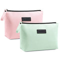 MAANGE Cosmetic Bags for Women Small Makeup Bag for Purse Pu Leather Makeup Pouch Travel Makeup Bag with Zipper Make Up Bag for Travelling - color: Pink + Green