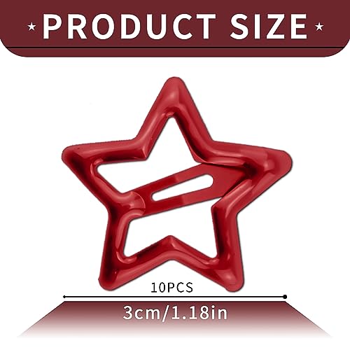 Metal Star Snap Hair Clips Red Cute Small Barrettes Y2K Non-slip Hollow Hairpin Lovely Headpieces for Kids Everyday Fashion and Party 10PCS - color: Style10