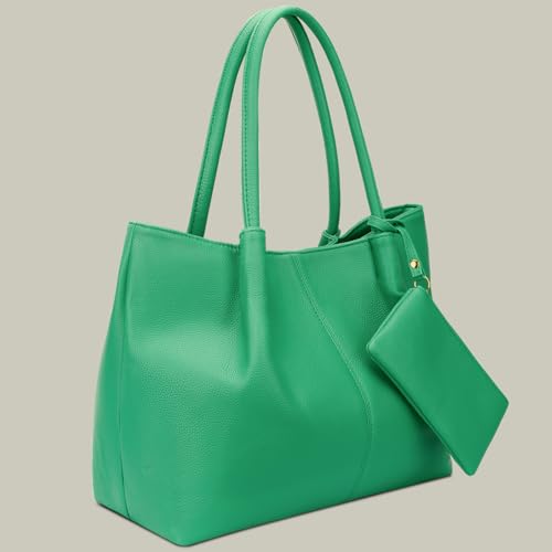 KKXIU Tote Bag for Women Vegan Leather Shoulder Purse Large Capacity Travel Bag - color: Green