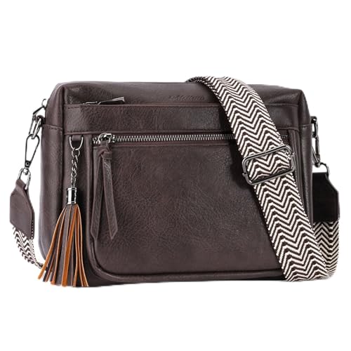 MEITRUE Crossbody Bags for Women, Vegan Leather Crossbody Purse Trendy Multi Pockets Shoulder Handbag with Tassel - color: 02-coffee