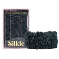 SILKIE x4 Set 100% Pure Mulberry Silk Green Skinny Scrunchies Travel Pouch Everyday Hair Ties Elastics Hair Care Ponytail Holder No Damage (Emerald) - color: Emerald