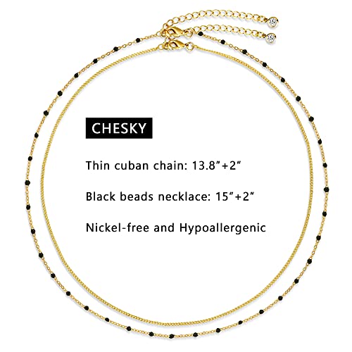 CHESKY 14k Gold Plated/Silver Plated Dainty Necklace for Women, Trendy Satellite Choker Necklace Thin Beaded Layered Choker Necklaces Discs Paperclip Chain Necklaces Womens Simple Jewelry - style: black beads