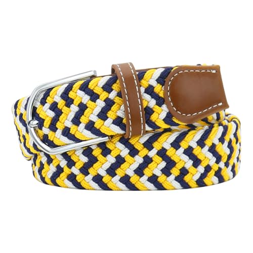 Mixed Color Woven Stretch Braided Belts for Men and Women Fashion Elastic Belts - color: Yellow Blue White, size: for Waist Size 32"-34"