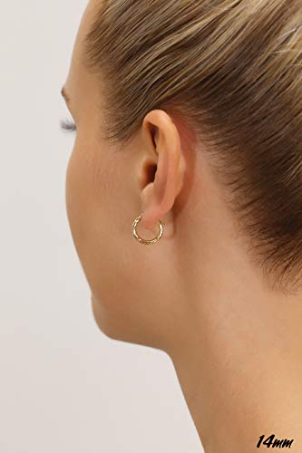 14k Yellow Gold Hand Engraved Diamond-cut Round Hoop Earrings - style: 14mm (0.55 inch)