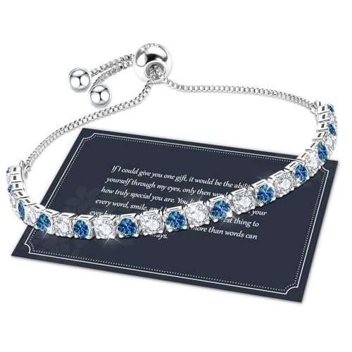 J.Fée Silver Bracelet, S925 Tennis Bracelet with Sparkling 5A Cubic Zirconia Silver Bracelets for Women Adjustable Bracelet for Women Bracelets Womens Bracelet Women Gifts for Women Mom - color: Silver Blue CZ