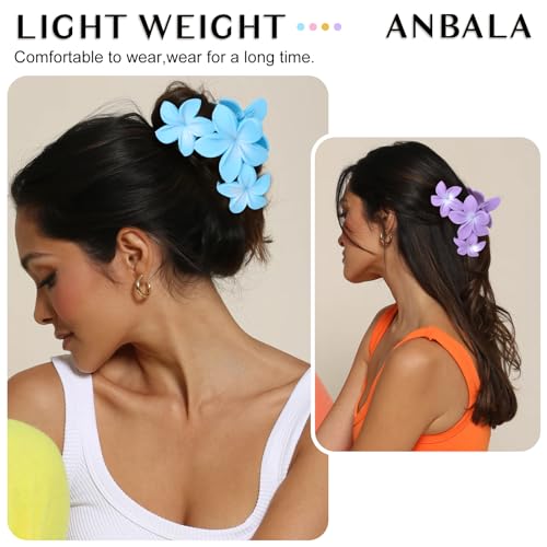 4PCS Hawaiian Plumeria Large Claw Clips for Women - Non-Slip Strong Hold Flower Hair Clips for Thick Hair (Colorful) - color: pink, yellow, blue, purple