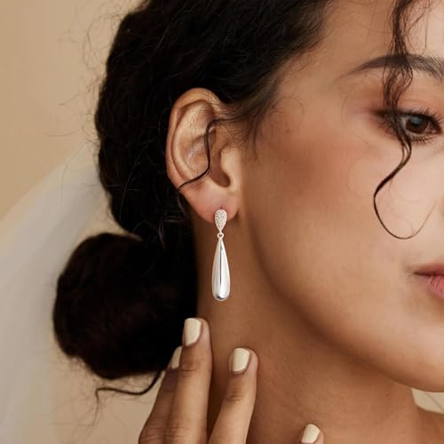 LLWOM Gold Silver CZ Teardrop Dangling, Pearl Drop Studs Dangle Earrings for Women Trendy, Hypoallergenic Jewelry Gift for Wedding/Party/Prom/Daily - color: Silver CZ Teardrop