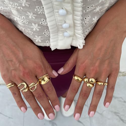 Chunky Gold Rings for Women Non Tarnish Silver Chunky Rings Set Adjustable Thick Statement Ring Gold Stackable Ring for Women Trendy Fashion Silver Jewelry - style: Style5