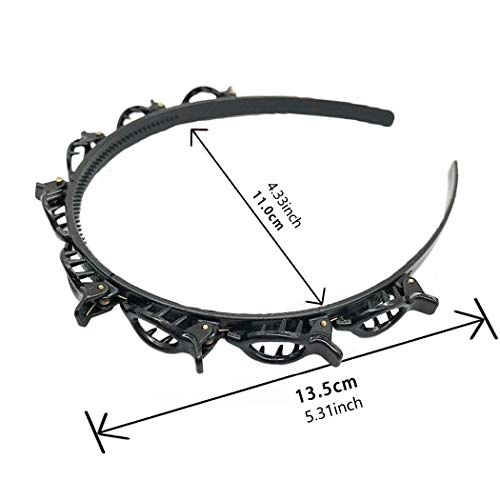 Double Layer Twist Plait Black Headband Hair Tools, Double Bangs Hairstyle Hairpin, Multi-Layer Hollow Woven Headbands, Hairband with Alligator Clip (Black) - color: Black