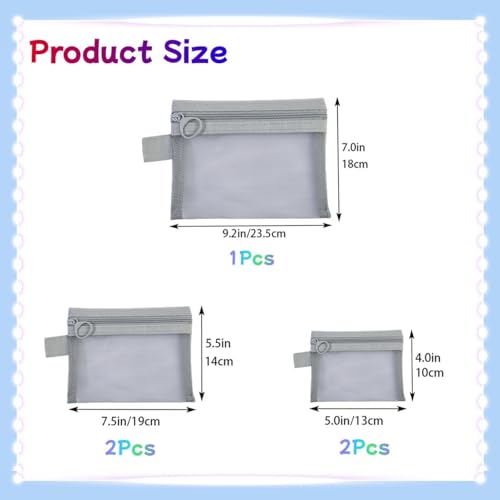 5PCS Small Mesh Bags with Zipper, Cosmetic Pouch Bag with Zipper for Purse, Small Travel Kit Storage Pouch for Purse (Gray Side-Pull) - color: Gray Side-Pull