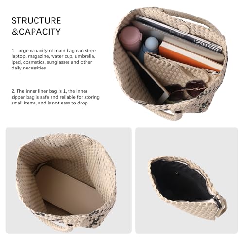 Woven Bag for Women, Large Neoprene Tote Bag Summer Beach Handbag Purse Retro Handmade Travel Shoulder Bag Set - color: Apricot-b