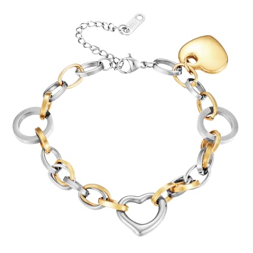 Emibele Heart Charm Bracelet for Women, Bible Verse Bracelet Stainless Steel 18K Gold Plated Bracelet Love Pendant Link Chain OT Clasp, Birthday Christmas Jewelry Gift for Mother Her - color: Silver Pendant