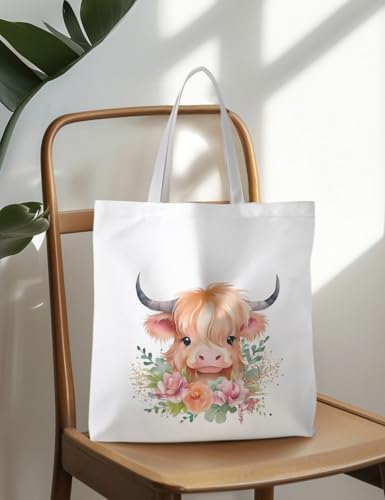 Preppy Animal Tote Bag, Pet Canvas Tote Bag, Reusable Grocery Shopping Shoulder Bags - color: Cow