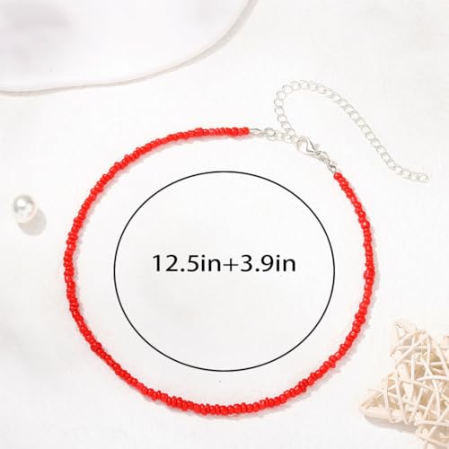 Tgirls Boho Choker Necklace Chain Rice Beaded Necklaces Seed Bead Necklace Accessory for Women - color: Red-1