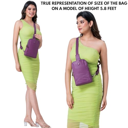 Leather Sling Bag for Women Genuine Crossbody Purse Small Trendy Cross Over Chest with Phone and Credit Card Slots (Amethyst Nappa) - color: Amethyst Nappa