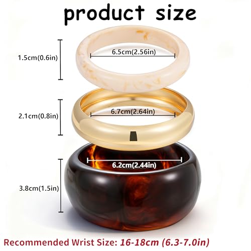 FAXHION Chunky Resin Acrylic Bangle Bracelets for Women, Colorful Wide Geometric Bangles Set, Statement Stackable Bracelet Jewelry Gift - color: Dark Brown