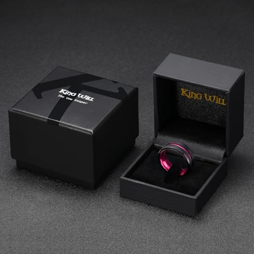 King Will Mens Tungsten Rings for Men Two Tone Grooved Mens Wedding Band Cool - color: Pink