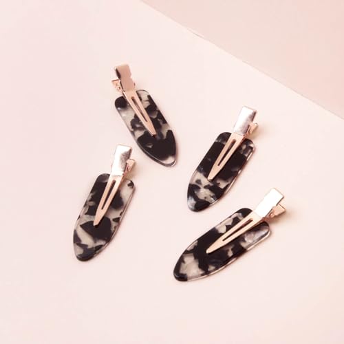 Kitsch Creaseless Hair Clips for Women - No Crease, No Bend Hair Clips for Styling, Bangs, Makeup Application, Face Wash | Recycled Acrylic - Black Terrazzo | Ideal Gifts for Women, 4pcs - color: Black Terrazzo
