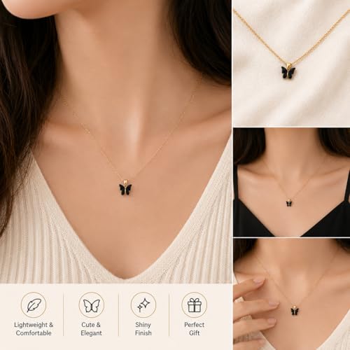 Rrdaily 9 Pcs Dainty Colorful Butterfly Pendant Necklace Set for Women,Bohemian Acrylic Butterfly Chain Necklace Cute Jewelry Gift - style: Style#B-gold card