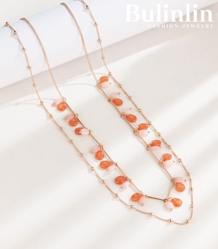 BULINLIN Layered Long Necklaces for Women Long Beaded Chain Necklace CostumeJewelry Mothers Day Gifts for Mom - color: Orange pink