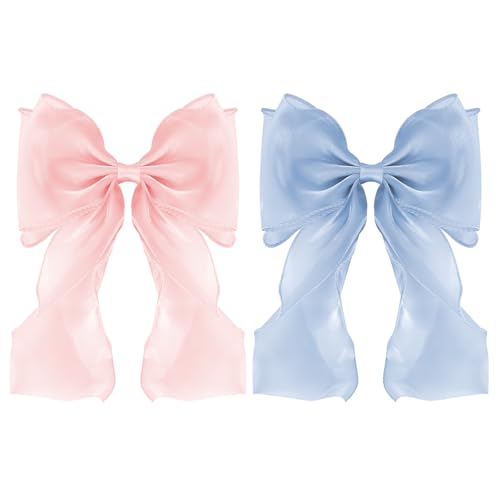 Large Hair Bow Clips for Women,Blue Pink Bow Hair Barrettes with Long Tail French Hair Ribbon Clips Hair Accessories for Girls (Light Blue,Light Pink) - color: Light Blue,Light Pink