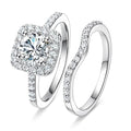 MDFUN 18K White Gold Plated Cubic Zirconia Two-in-One Halo Wedding Engagement Promise Eternity Ring for Women