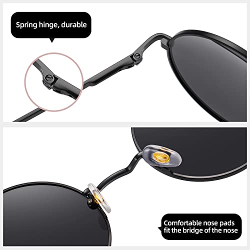 MEETSUN Small Round Polarized Sunglasses for Men Women Metal Retro Hippie Circle Sun Glasses Driving Festival Cosplay UV400 - color: (Black+red+gold Grey