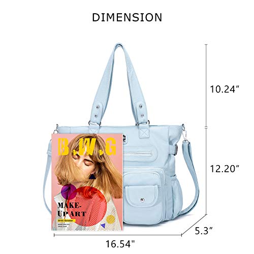 KL928 Large Purses for Women Shoulder Bag Tote Handbags Stylish Vegan Leather Hobo Bags Ladies, A-Black-4 | Large - color: A-light Blue
