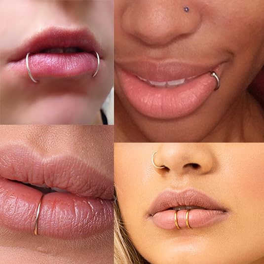 MODRSA Fake Nose Stud Fake Nose Ring Stud Fake Nose Piercing Fake Lip Ring Fake Earrings Stud Silver Gold Fake Cartilage Helix Earring Clip on Earring Hoop Fake Eyebrow Ring Fake Bridge Piercing - color: C1-hoops- silver gold