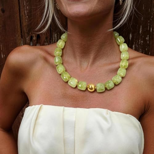 Summer Jewelry Square Chunky Beaded Necklace for Women Trendy Statement Colorful Beach Acrylic Resin Bead Punk Y2k Choker Necklaces Boho Charm Fashion Accessory Jewelry - color: Olive Green1