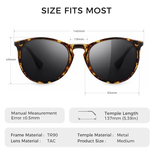 SUNGAIT Premium Vintage Round Sunglasses for Women Men Classic Retro Trendy Style - color: 07 Amber Frame (Matte Finish)/Polarized Gray Lens