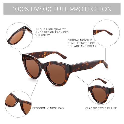 ZENOTTIC Polarized Sunglasses Women Round: Trendy Sun Glasses for Ladies - Retro Classic Shades UV400 Protection - color: C02 Tortoise Frame Brown Lens