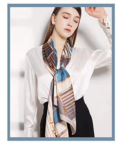ANDANTINO 100% Silk Long Scarf-Women Large Oblong Shawls with Gift Packed - color: Cream&blue Belts