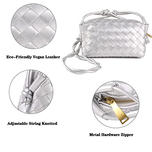 ZEDIUH Woven Bag for Women Crossbody Shoulderbag, Small Vegan Leather Purse - color: Silver