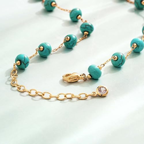 Created Turquoise Necklace for Women 14K Gold Plated Beaded Heart Choker Boho Necklaces Handmade Beach Summer Everyday Western Jewelry Gifts - color: Gold Chain, style: Bead