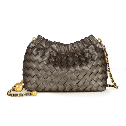 Joryin Woven Women's Crossbody Bag & Evening Purse, Trendy Dumpling Clutch & Hobo Cloud Shoulder Bag Trendy Dumpling Clutch - color: Woven Leather-metallic Taupe