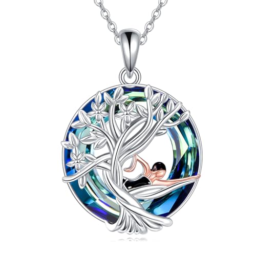 YFN Tree of Life Necklace Sterling Silver Crystal Jewelry Graduation Birthday Gifts for Women - color: Swim