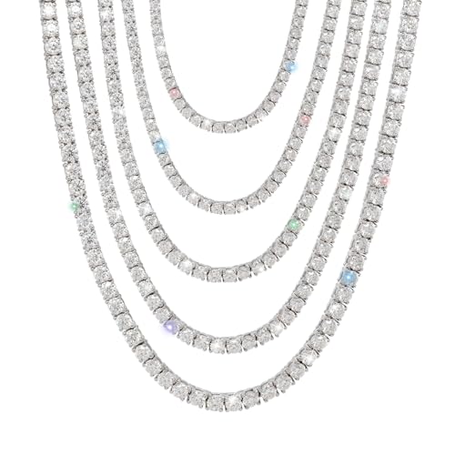 Gem's Beauty Moissanite Tennis Necklaces for Women Gifts 2-6.5mm 925 Silver Tennis Necklace Men D Color Round Cut Diamond 4.59-112.00CT