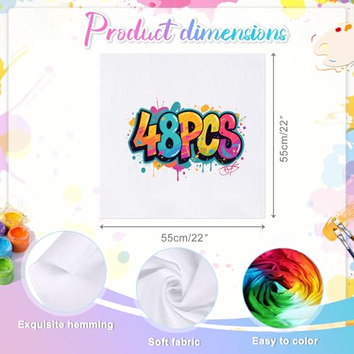Cotton White Bandana, 22"x22" White Bandanas Bulk for Tie Dying, Handkerchiefs Headband Head Wrap Scarf - style: 48pcs