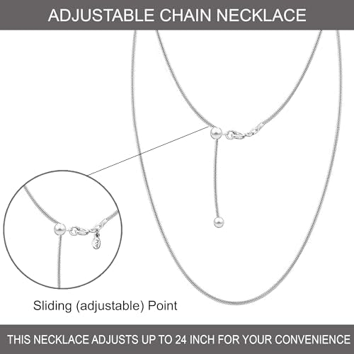 LeCalla 925 Sterling Silver Italian Jewelry Adjustable Chain Necklace, Sliding Bolo Chain Necklace for Women Slider Chain 14 to 24 Inch. - color: Snake Chain