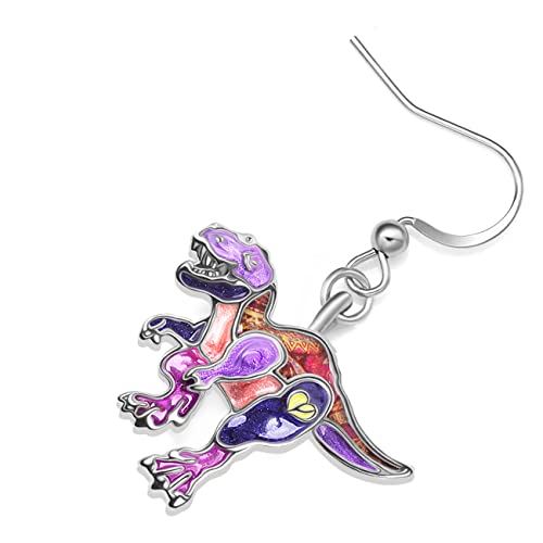 Enamel Alloy Dinosaur Fantasy Dragon Earrings Drop Dangle Unique Animal Jewelry For Women Dragons Gifts - color: Dinosaur Trex Violet