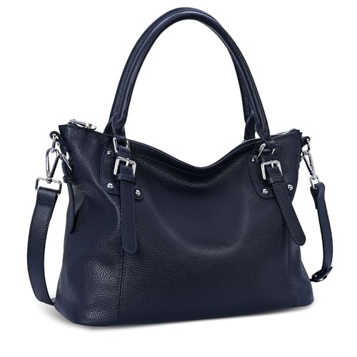 HESHE Genuine Leather Purses and Handbags for Women Tote Shoulder Bag Satchel Purse Top Handle Bags Hobo Crossbody Purse - color: Navy Blue, size: Large