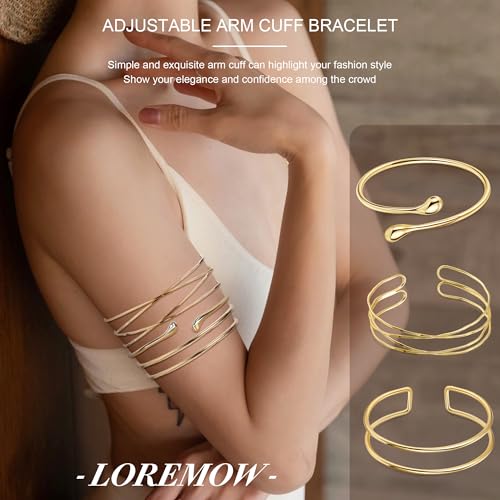7Pcs Upper Arm Cuff for Women Gold Silver Open Arm Cuff Bracelets Adjustable Armlet Armband Minimalist Coil Swirl Arm Cuff Bracelet Jewelry - style: Gold-B