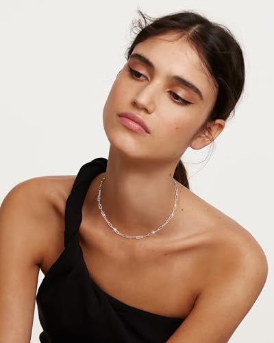 MBW Silver Paperclip Chain Necklace for Women,Dainty Sterling Silver Choker Necklaces for Women Trendy Simple Long Chunky Minimalist Waterproof Link Necklace Jewelry Gifts for Women 16/18/20 in - color: 3mm16"
