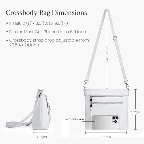 befen Genuine Leather Crossbody Hobo Purse for Women Soft Lightweight Leather Handbags with 2 Removable Straps - color: Y-white