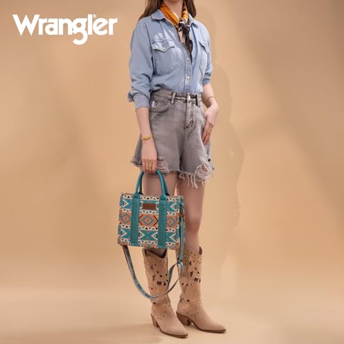 Wrangler Aztec Tote Bag for Women Boho Shoulder Purses and Handbags - color: Aztec Turquoise (Guitar Strap)