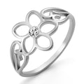 TEAMER Bohemian Hollow Flower Ring Stainless Steel Rhinestone Flower Ring Wedding Band Ring Exquisite Jewelry for Women - color: Silver - Flower With Rhinestone